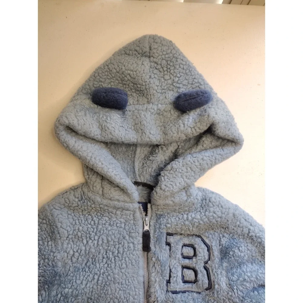 Wippette Boys 4T Blue Sherpa Fleece Full Zip Hooded‎ Jacket Bear Ears Cute